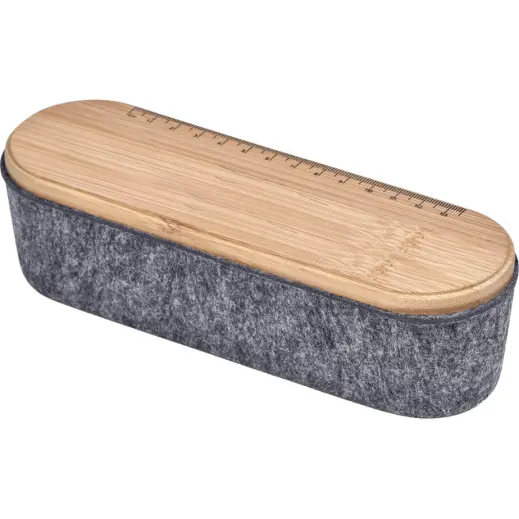 Okiyo Byoga Recycled PET Felt & Bamboo Stationery Case Grey